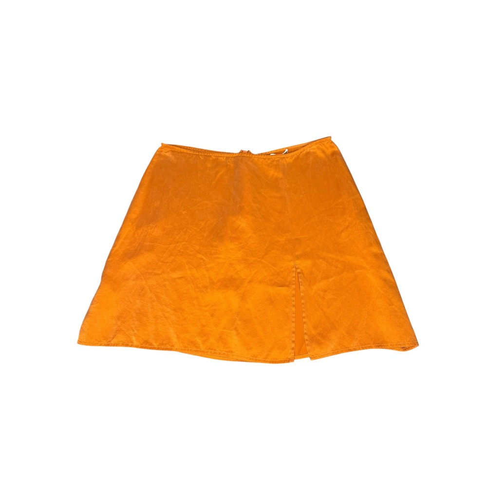 Reformation Robbie Orange 100% Silk Lightweight Mini Skirt Front Slit Size 4
